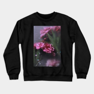 Pink flowers with frosted glass and bubbles photography Crewneck Sweatshirt